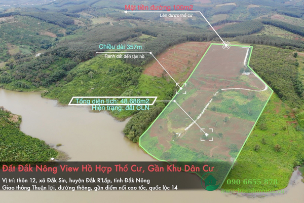 5ha Đất vườn Đắk Nông hợp thổ cư, view hồ đẹp nhất khu vực, gần điểm nối cao tốc.