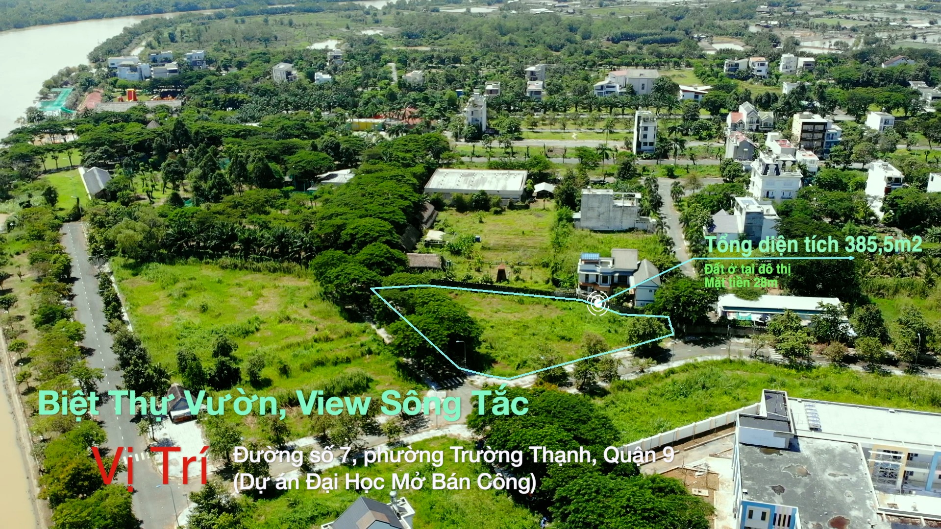 Đất biệt thự 2 mặt tiền liền kề sông Tắc, quận 9, diện tích 385,5m2