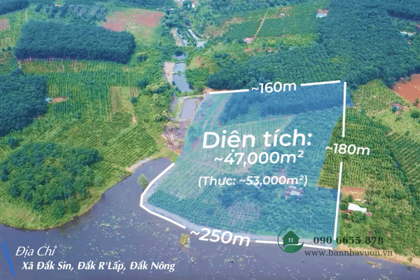 Đất Đắk Nông View Hồ, 5ha đất vườn nguồn thu mạnh, 250m mặt tiền hồ